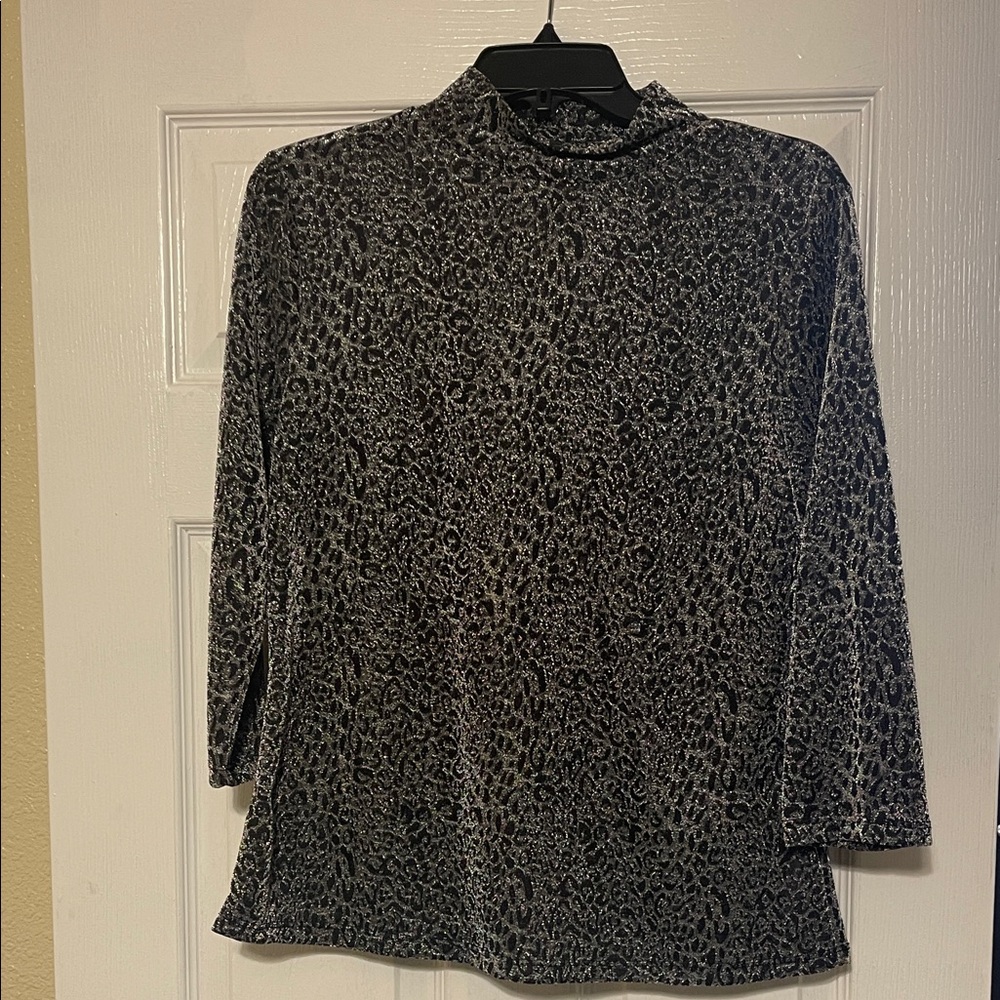 Andrea Jovine Black and Silver Animal Print Blouse